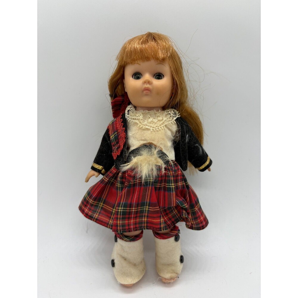 Vintage Scottish Girl in Kilt 7 1/2" Doll with Sleepy Eyes and Blond Hair